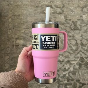 25 oz Pink Yeti with straw and handle
